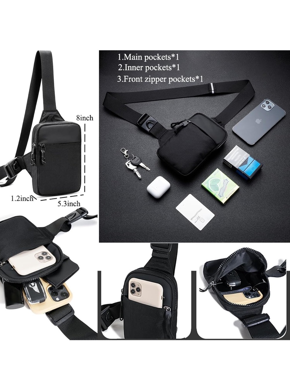 NIP Mini Sling Bag unisex Crossbody,Small Chest Bag - Picture 4 of 4